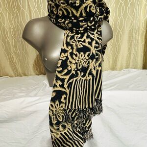 Elegant Large Black and Gold Scarf Cover Up Shawl